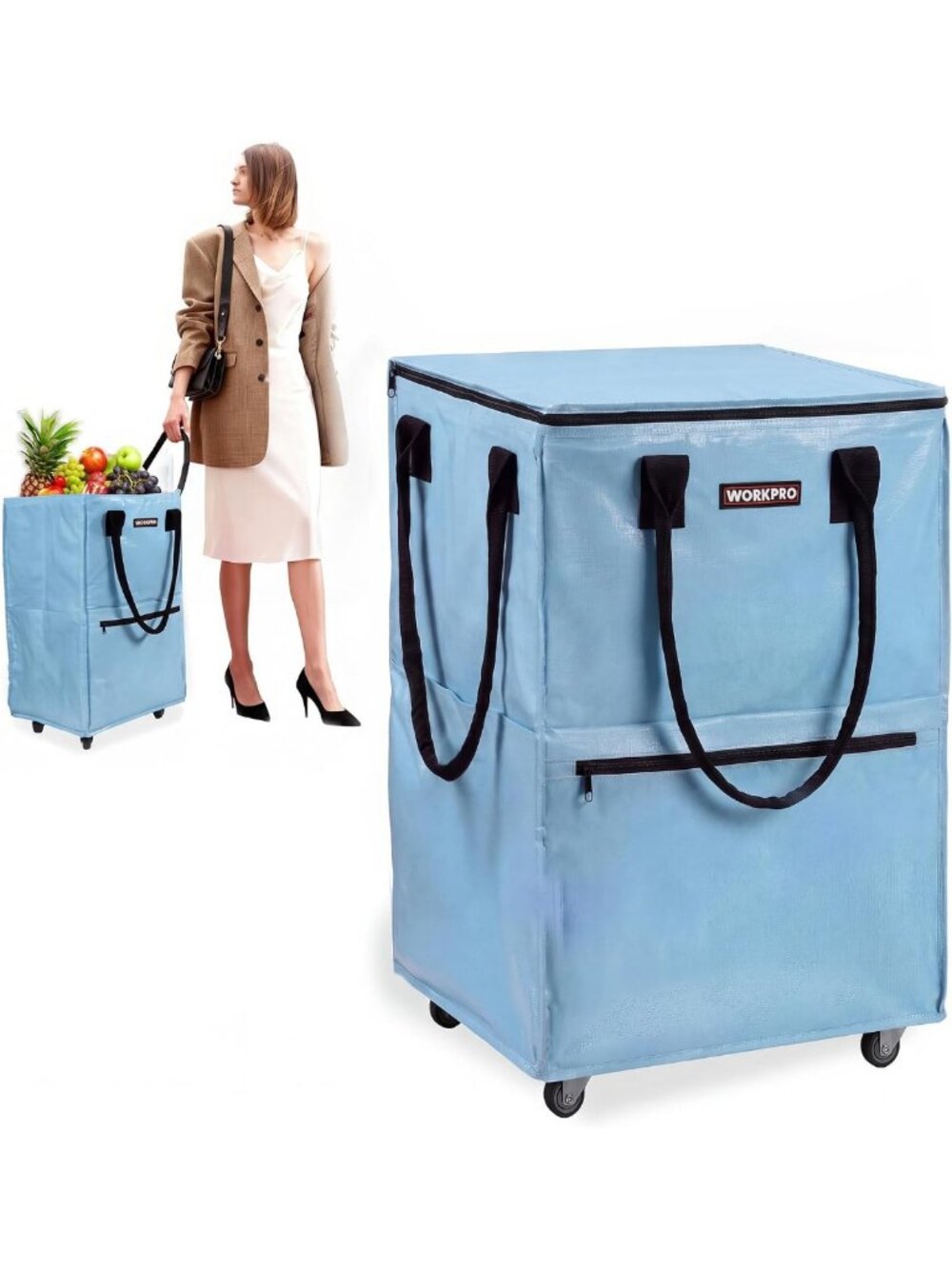 Spacious 18-Gallon Rolling Grocery Tote Bag with 4 Wheels for Easy Shopping